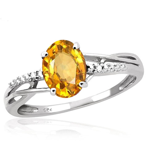 JewelonFire 1.00 Carat T.G.W. Citrine And White Diamond Accent Sterling Silver Ring - Assorted Colors