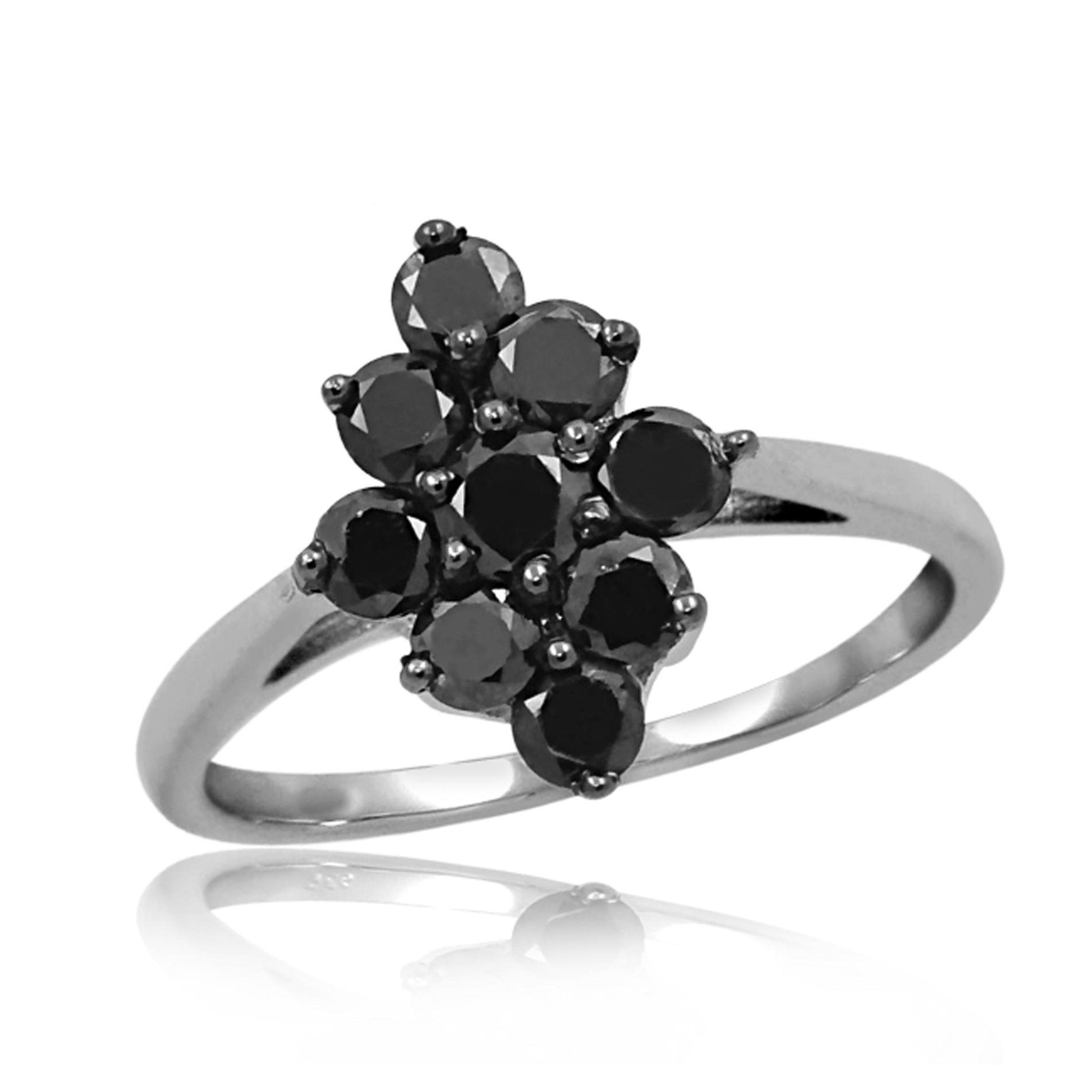 JewelonFire 1 CTW Black Diamond Sterling Silver Ring