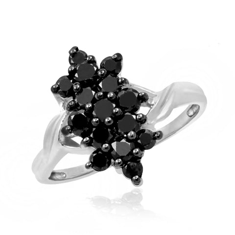 JewelonFire 1 CTW Black Diamond Sterling Silver Ring