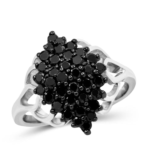 JewelonFire 1 CTW Black Diamond Sterling Silver Ring