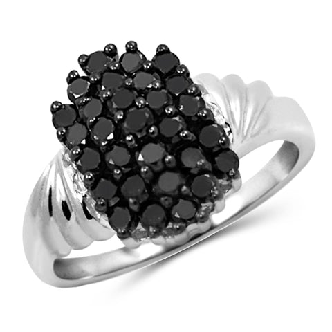 JewelonFire 1 CTW Black Diamond Sterling Silver Ring