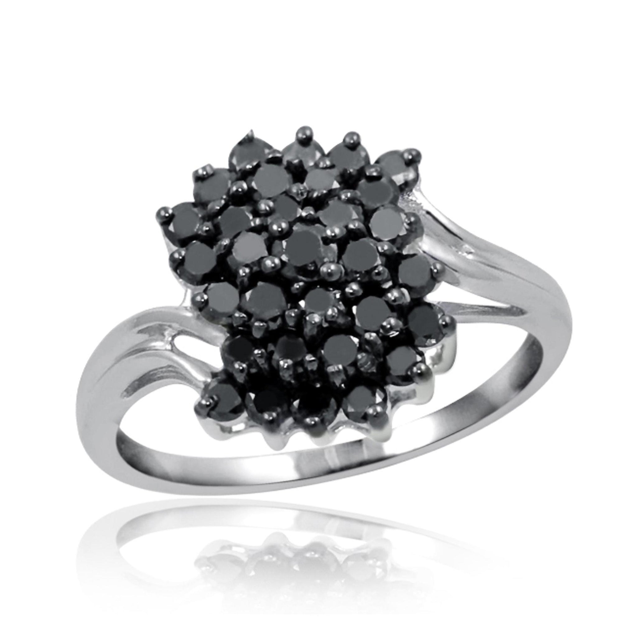 JewelonFire 1 CTW Black Diamond Sterling Silver Ring