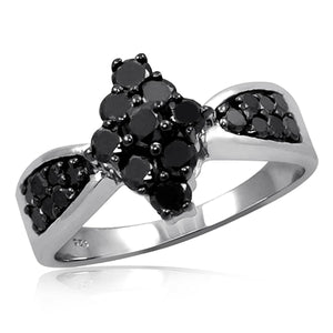 JewelonFire 1 CTW Black Diamond Sterling Silver Ring