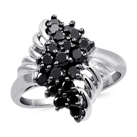 JewelonFire 1 CTW Black Diamond Sterling Silver Ring