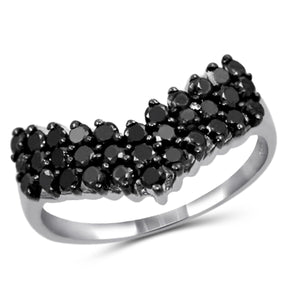 JewelonFire 1 CTW Black Diamond Sterling Silver Ring