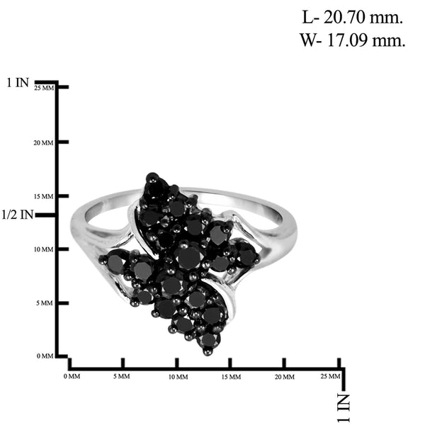 JewelonFire 1 CTW Black Diamond Sterling Silver Ring