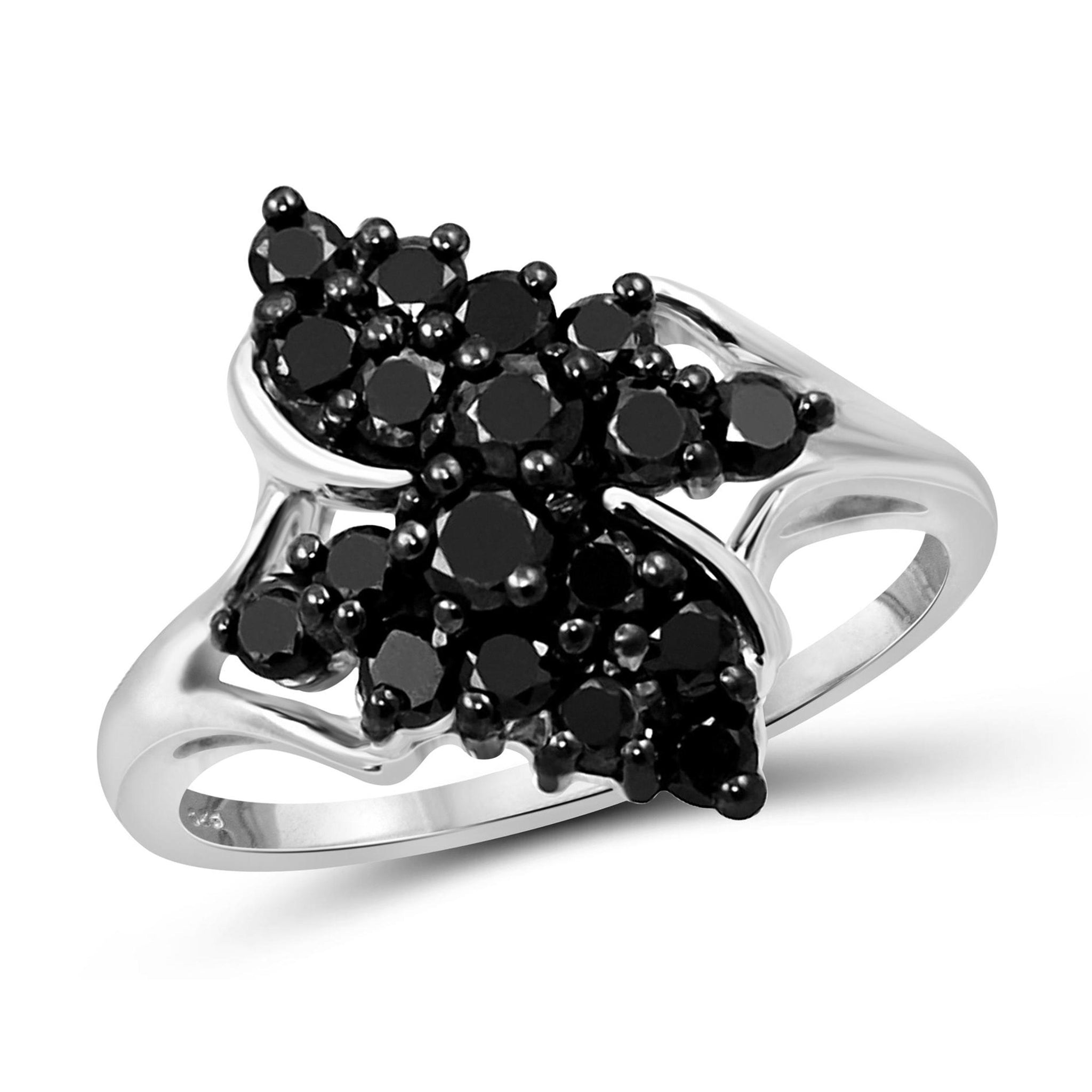 JewelonFire 1 CTW Black Diamond Sterling Silver Ring