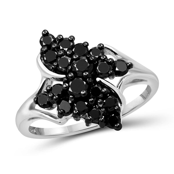 JewelonFire 1 CTW Black Diamond Sterling Silver Ring