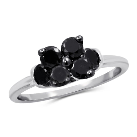 JewelonFire 1 CTW Black Diamond Sterling Silver Ring