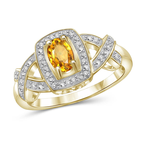 JewelonFire 1/2 Carat T.G.W. Citrine And 1/20 Carat T.W. White Diamond Sterling Silver Ring - Assorted Colors