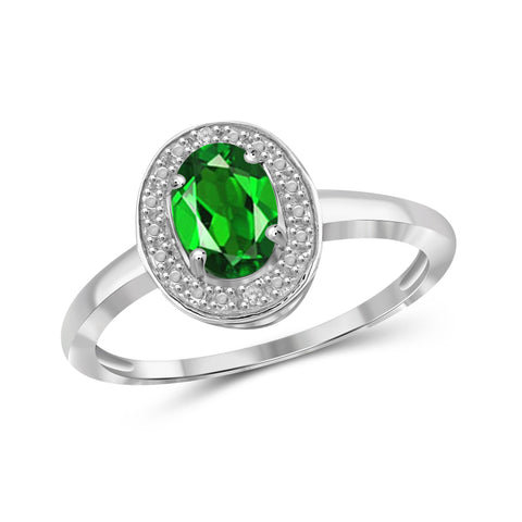 JewelonFire 0.80 Carat T.G.W. Chrome Diopside and White Diamond Accent Sterling Silver Ring - Assorted Colors