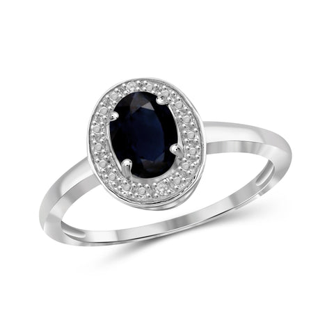 JewelonFire 1.00 Carat T.G.W. Sapphire and White Diamond Accent Sterling Silver Ring - Assorted Colors