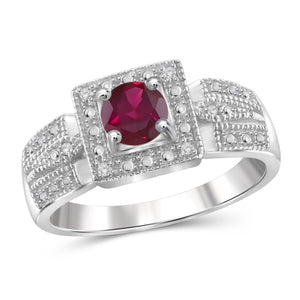 JewelonFire 3/4 Carat T.G.W. Ruby and White Diamond Accent Sterling Silver Ring- Assorted Colors