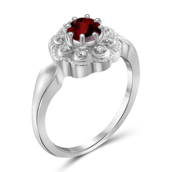 JewelonFire 1/2 Carat T.G.W. Garnet and White Diamond Accent Sterling Silver Ring - Assorted Colors