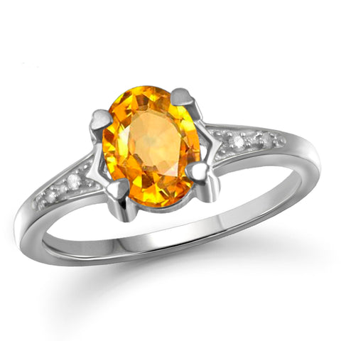 JewelonFire 1.00 Carat T.G.W. Citrine And White Diamond Accent Sterling Silver Ring - Assorted Colors