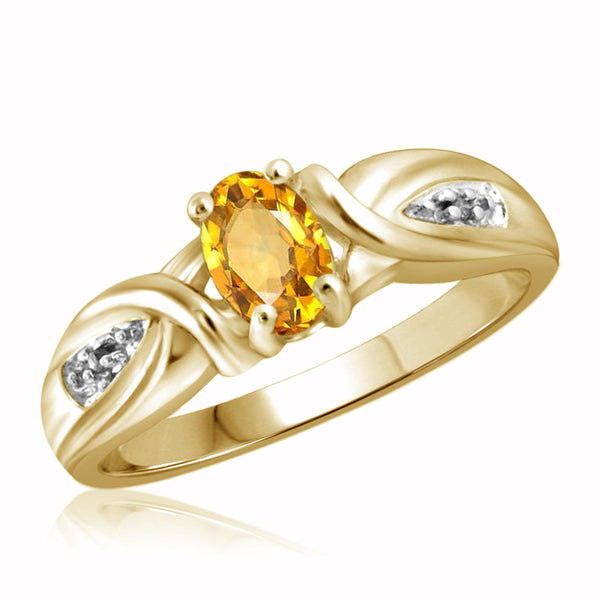 JewelonFire 1/2 Carat T.G.W. Citrine And White Diamond Accent Sterling Silver Ring - Assorted Colors