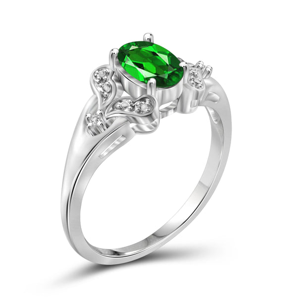 JewelonFire 0.80 Carat T.G.W. Chrome Diopside and White Diamond Accent Sterling Silver Ring - Assorted Colors