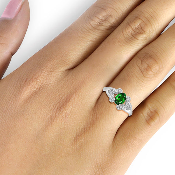 JewelonFire 0.80 Carat T.G.W. Chrome Diopside and White Diamond Accent Sterling Silver Ring - Assorted Colors