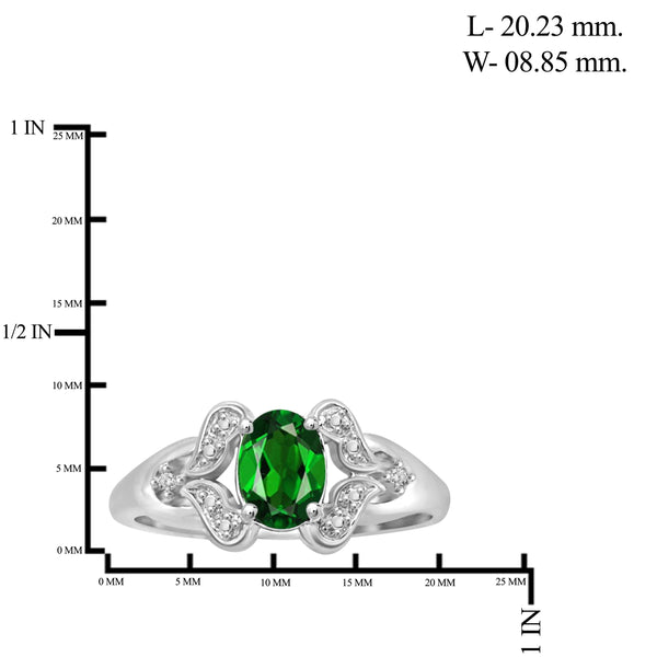 JewelonFire 0.80 Carat T.G.W. Chrome Diopside and White Diamond Accent Sterling Silver Ring - Assorted Colors