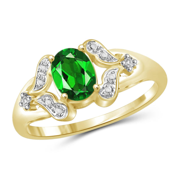 JewelonFire 0.80 Carat T.G.W. Chrome Diopside and White Diamond Accent Sterling Silver Ring - Assorted Colors