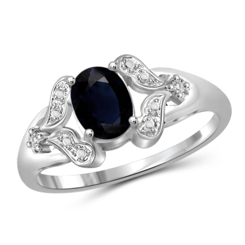 JewelonFire 1.00 Carat T.G.W. Sapphire and White Diamond Accent Sterling Silver Ring - Assorted Colors