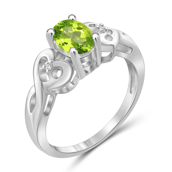 JewelonFire 3/4 Carat T.G.W. Peridot And White Diamond Accent Sterling Silver Ring - Assorted Colors