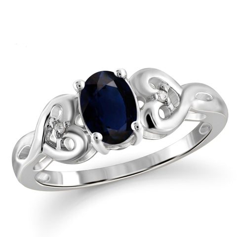 JewelonFire 1.00 Carat T.G.W. Sapphire and White Diamond Accent Sterling Silver Ring - Assorted Colors