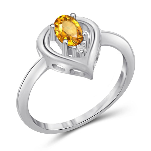 JewelonFire 1/2 Carat T.G.W. Citrine And White Diamond Accent Sterling Silver Ring - Assorted Colors