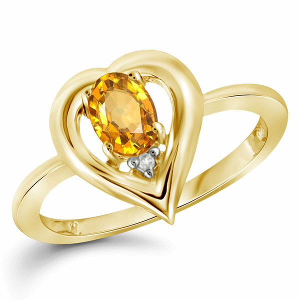 JewelonFire 1/2 Carat T.G.W. Citrine And White Diamond Accent Sterling Silver Ring - Assorted Colors