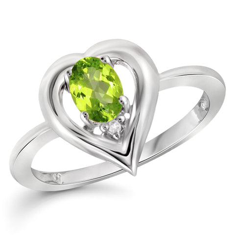 JewelonFire 1/2 Carat T.G.W. Peridot And White Diamond Accent Sterling Silver Ring - Assorted Colors