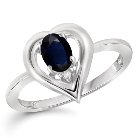 JewelonFire 0.60 Carat T.G.W. Sapphire and White Diamond Accent Sterling Silver Ring - Assorted Colors