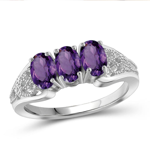 JewelonFire 1 1/4 Carat T.G.W. Amethyst Sterling Silver 3 Stone Ring - Assorted Colors