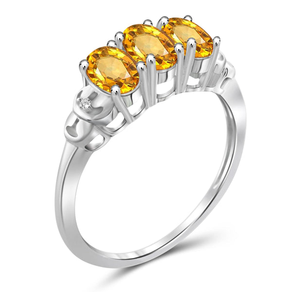 JewelonFire 1 1/3 Carat T.G.W. Citrine And White Diamond Accent Sterling Silver 3 Stone Ring - Assorted Colors