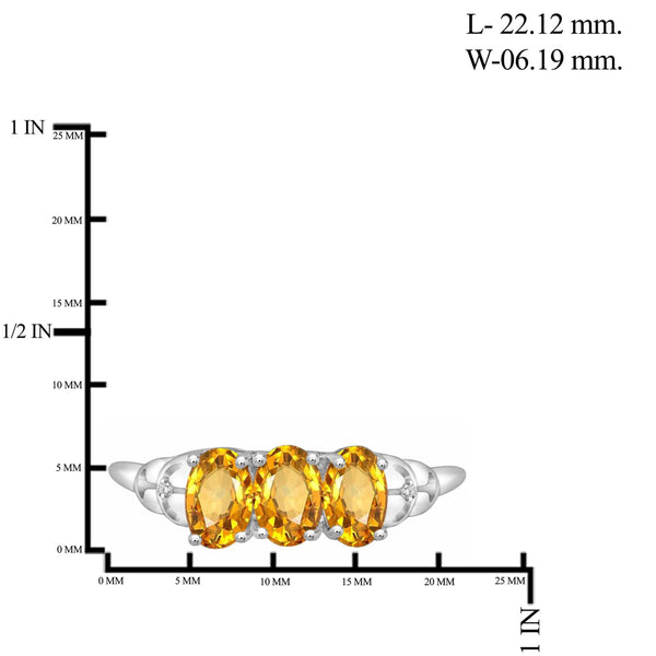 JewelonFire 1 1/3 Carat T.G.W. Citrine And White Diamond Accent Sterling Silver 3 Stone Ring - Assorted Colors