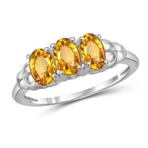 JewelonFire 1 1/3 Carat T.G.W. Citrine And White Diamond Accent Sterling Silver 3 Stone Ring - Assorted Colors