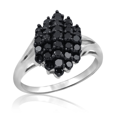 JewelonFire 1 CTW Black Diamond Sterling Silver Ring