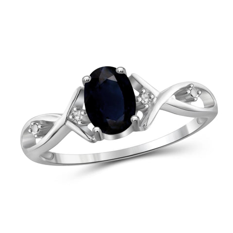 JewelonFire 1.00 Carat T.G.W. Sapphire and White Diamond Accent Sterling Silver Ring - Assorted Colors