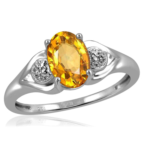 JewelonFire 1.00 Carat T.G.W. Citrine And White Diamond Accent Sterling Silver Ring - Assorted Colors