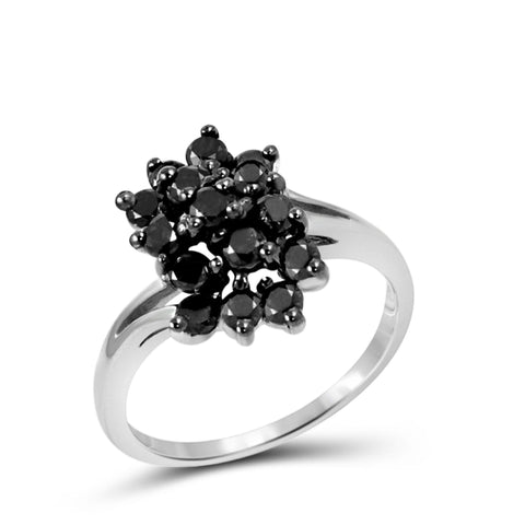 JewelonFire 1 CTW Black Diamond Sterling Silver Ring