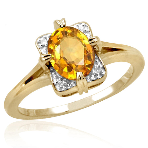 JewelonFire 1.00 Carat T.G.W. Citrine And White Diamond Accent Sterling Silver Ring - Assorted Colors