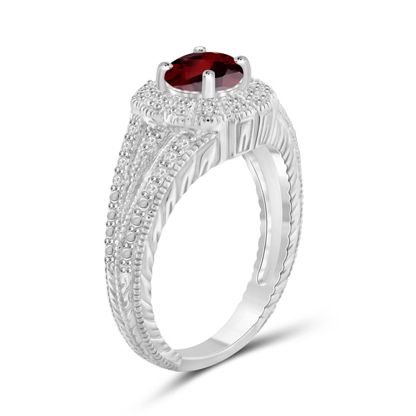 JewelonFire 3/4 Carat T.G.W. Garnet And 1/7 Carat T.W. White Diamond Sterling Silver Ring - Assorted Colors