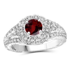 JewelonFire 3/4 Carat T.G.W. Garnet And 1/7 Carat T.W. White Diamond Sterling Silver Ring - Assorted Colors