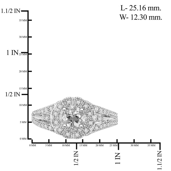 JewelonFire 1.00 Carat T.G.W. White Topaz And 1/7 Carat T.W. White Diamond Sterling Silver Ring - Assorted Colors