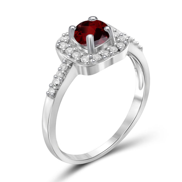 JewelonFire 1/2 Carat T.G.W. Garnet and White Diamond Accent Sterling Silver Ring - Assorted Colors