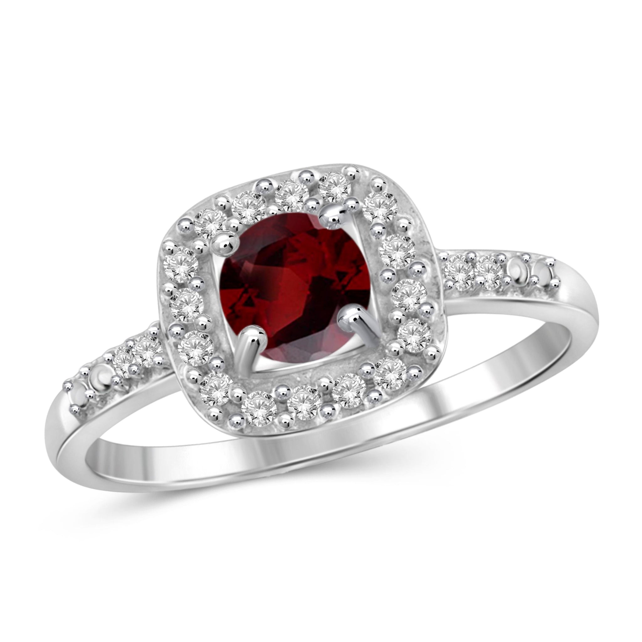 JewelonFire 1/2 Carat T.G.W. Garnet and White Diamond Accent Sterling Silver Ring - Assorted Colors