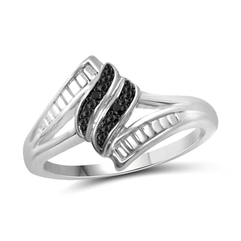 JewelonFire Accent Black Diamond Sterling Silver Ring