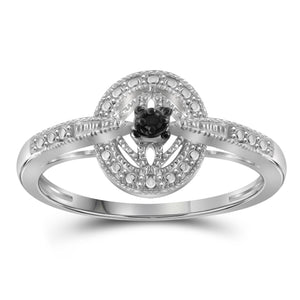 JewelonFire Accent Black Diamond Sterling Silver Ring