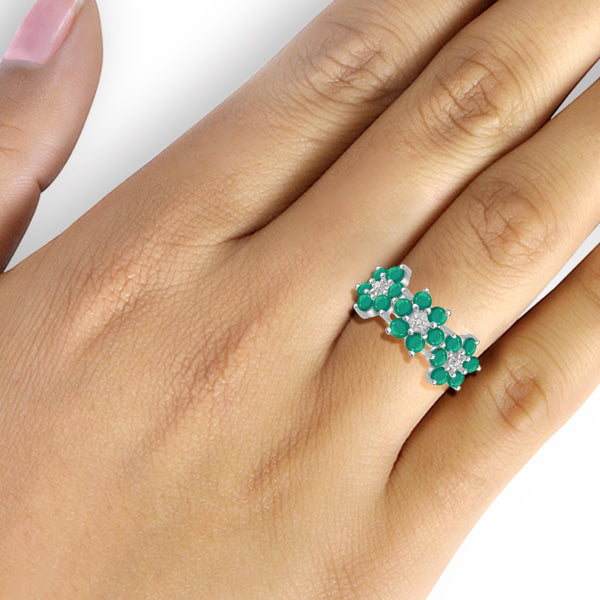 JewelonFire 2 Carat T.G.W. Emerald and White Diamond Accent Sterling Silver Flower Ring- Assorted Colors