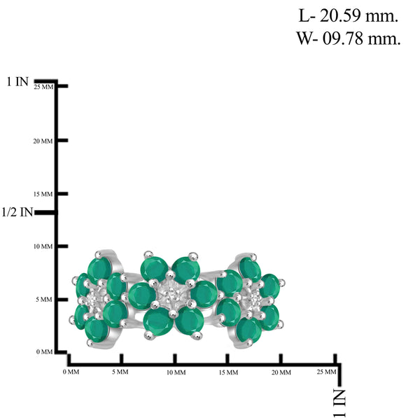 JewelonFire 2 Carat T.G.W. Emerald and White Diamond Accent Sterling Silver Flower Ring- Assorted Colors