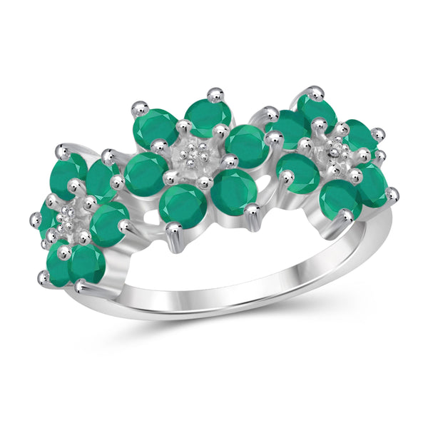 JewelonFire 2 Carat T.G.W. Emerald and White Diamond Accent Sterling Silver Flower Ring- Assorted Colors